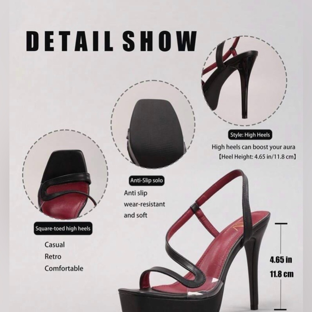 Elegant Women’s Black High Heels , Size 8 (38 European ) NEW